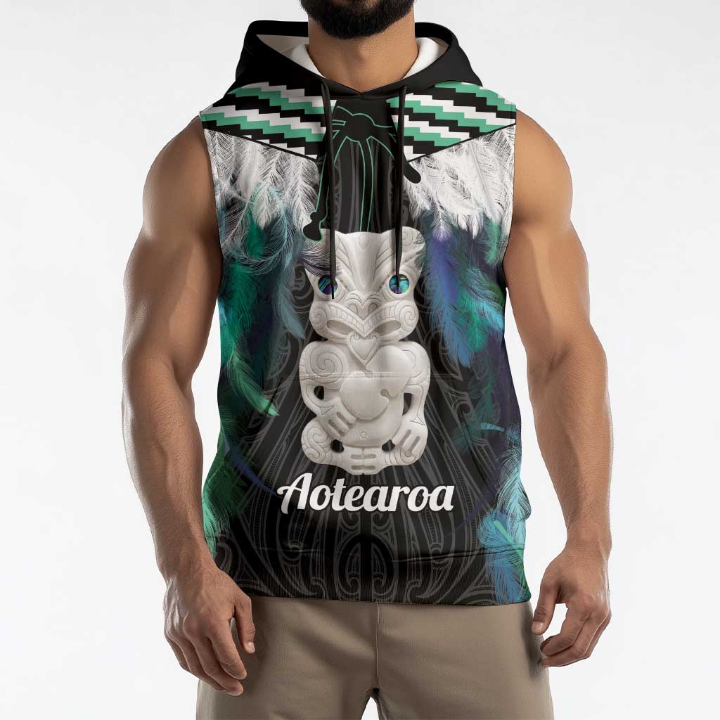 Aotearoa Korowai Motif Sleeveless Hoodie Hei Tiki Poutama Maori Pattern LT14 - Polynesian Pride