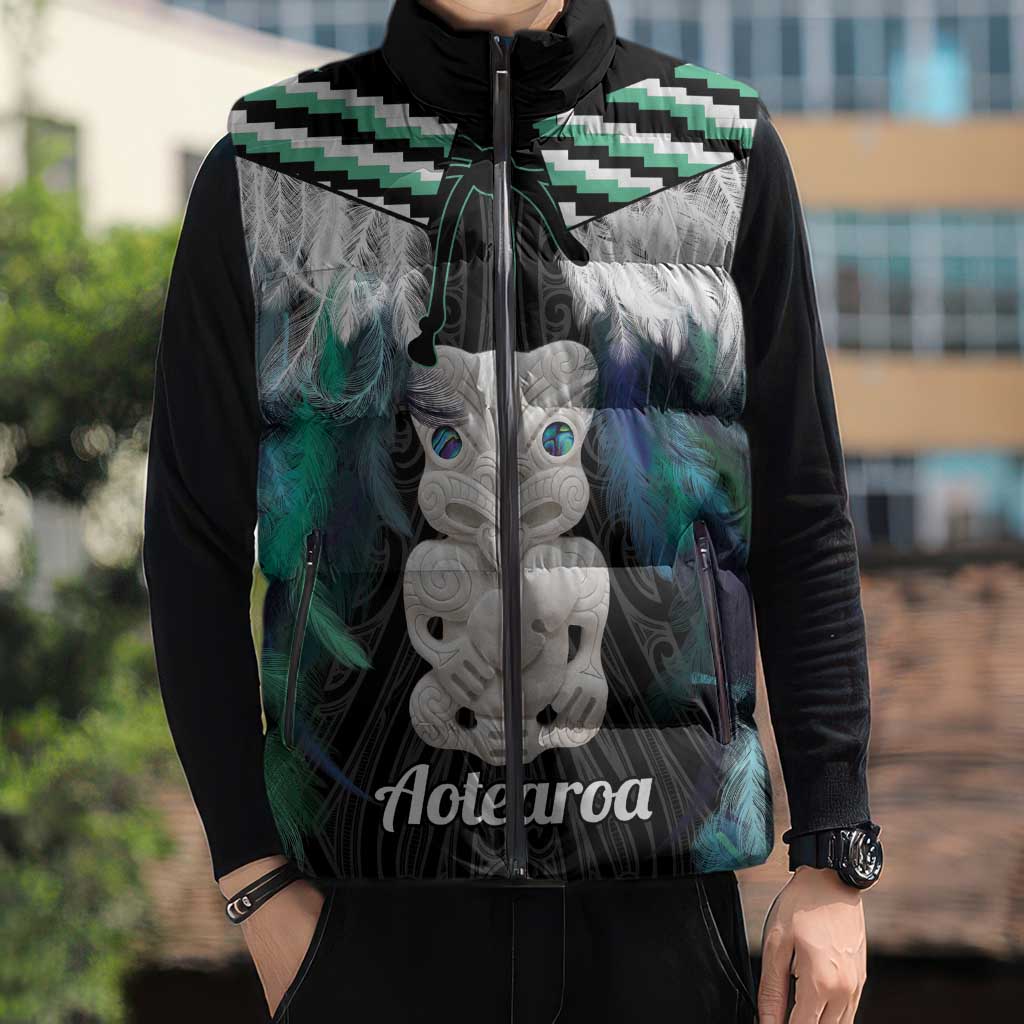Aotearoa Korowai Motif Sleeveless Puffer Jacket Hei Tiki Poutama Maori Pattern - Polynesian Pride