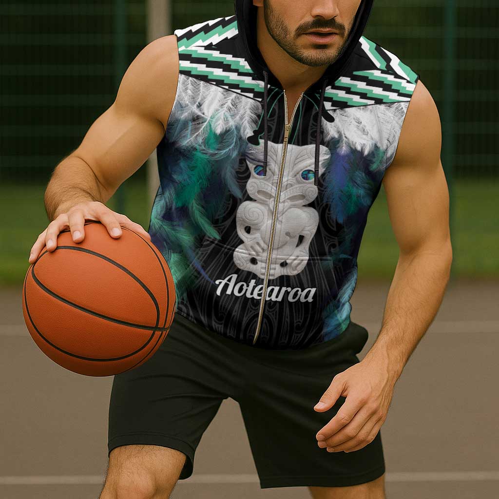 Aotearoa Korowai Motif Sleeveless Zip Hoodie Hei Tiki Poutama Maori Pattern - Polynesian Pride