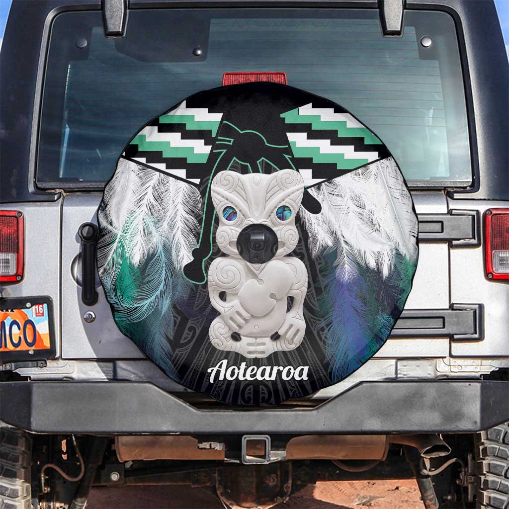 Aotearoa Korowai Motif Spare Tire Cover Hei Tiki Poutama Maori Pattern LT14 Turquoise - Polynesian Pride