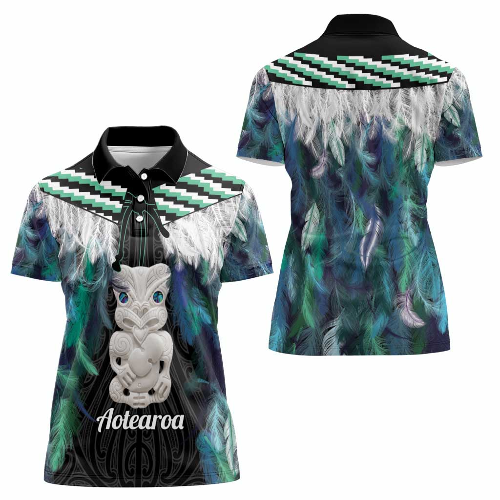 Aotearoa Korowai Motif Women Polo Shirt Hei Tiki Poutama Maori Pattern