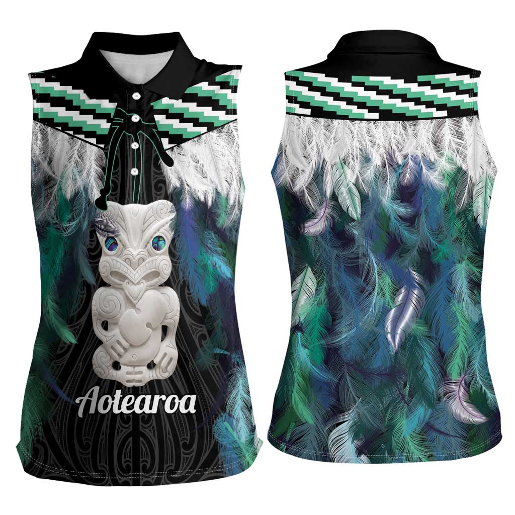 Aotearoa Korowai Motif Women Sleeveless Polo Shirt Hei Tiki Poutama Maori Pattern