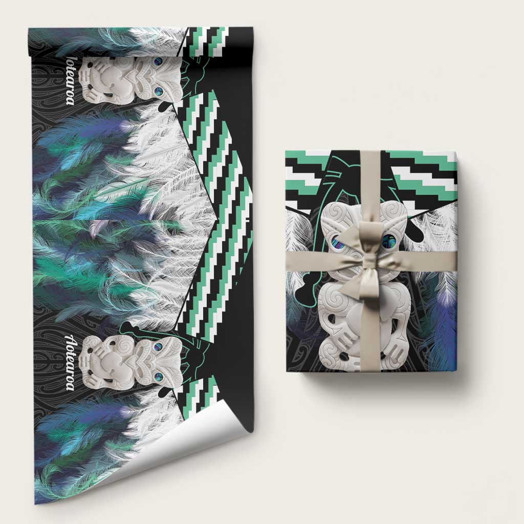 Aotearoa Korowai Motif Wrapping Paper Hei Tiki Poutama Maori Pattern LT14 58" × 23" Turquoise - Polynesian Pride
