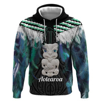 Aotearoa Korowai Motif Zip Hoodie Hei Tiki Poutama Maori Pattern LT14 Pullover Hoodie Turquoise - Polynesian Pride