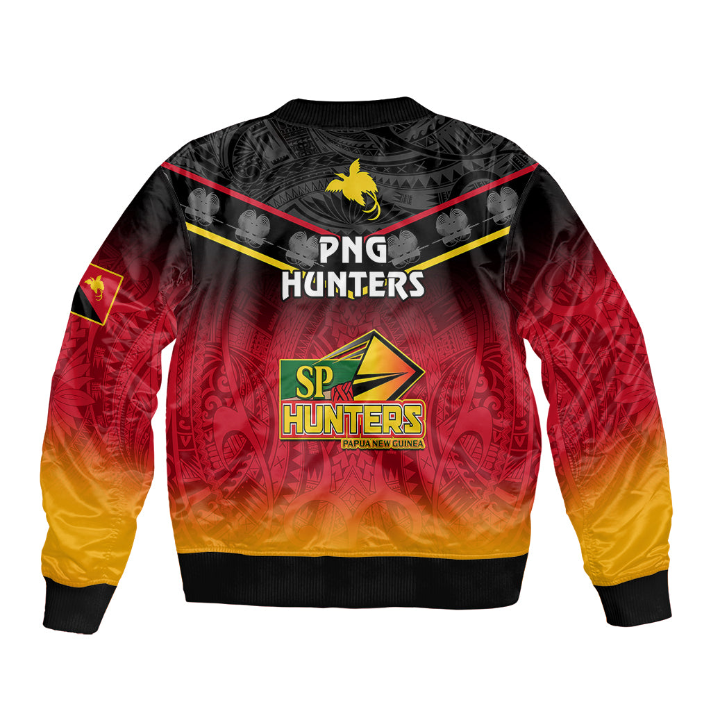 Papua New Guinea Rugby Bomber Jacket PNG Hunters Polynesian Black LT14 - Polynesian Pride