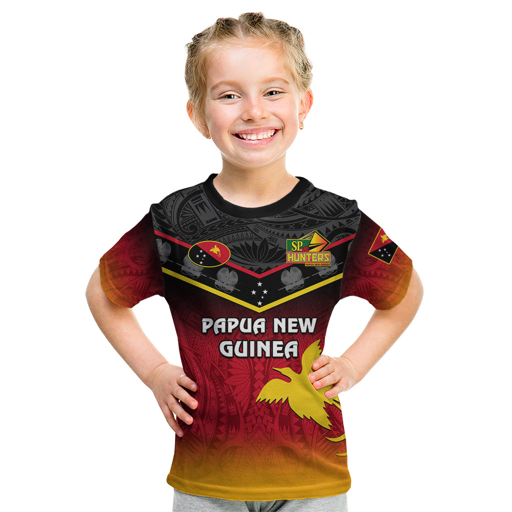 Personalised Papua New Guinea Rugby Kid T Shirt PNG Hunters Polynesian Black LT14 Black - Polynesian Pride