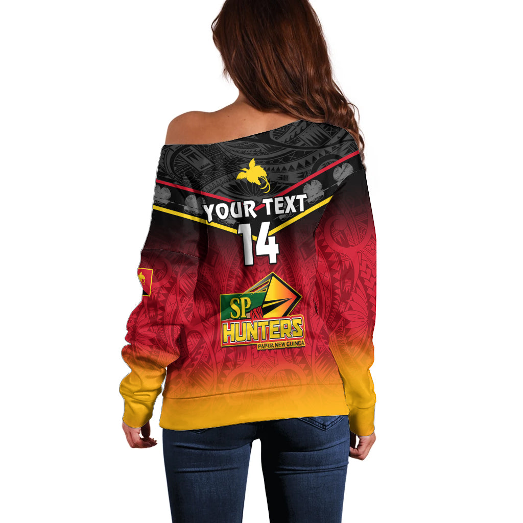 Personalised Papua New Guinea Rugby Off Shoulder Sweater PNG Hunters Polynesian Black LT14 - Polynesian Pride