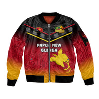 Personalised Papua New Guinea Rugby Sleeve Zip Bomber Jacket PNG Hunters Polynesian Black LT14 Unisex Black - Polynesian Pride