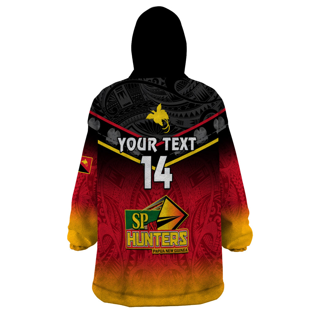 Personalised Papua New Guinea Rugby Wearable Blanket Hoodie PNG Hunters Polynesian Black LT14 - Polynesian Pride