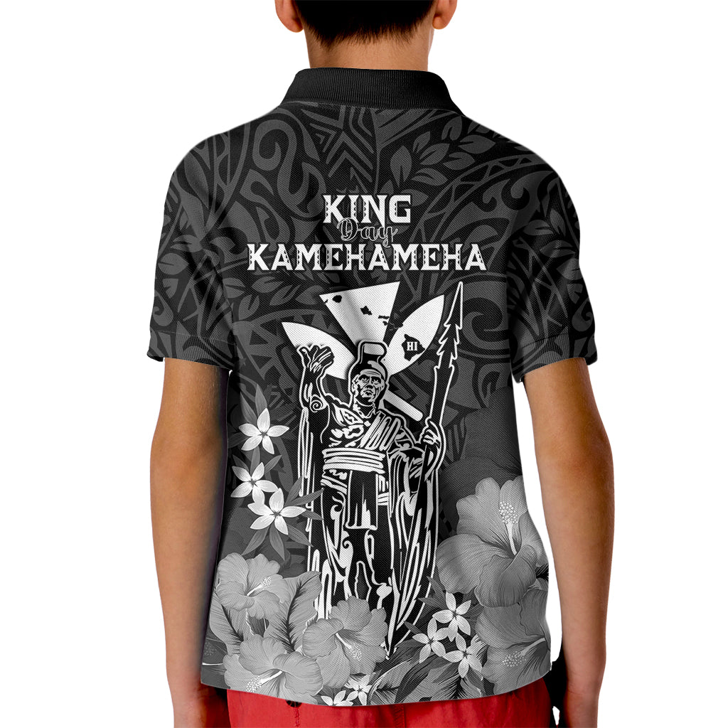 Polynesian Pride King Kamehameha Day Hawaii Kid Polo Shirt Polynesia Tribal Kanaka And Hibiscus Black LT14 - Polynesian Pride