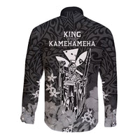 Polynesian Pride King Kamehameha Day Hawaii Long Sleeve Button Shirt Polynesia Tribal Kanaka And Hibiscus Black LT14 - Polynesian Pride