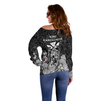Polynesian Pride King Kamehameha Day Hawaii Off Shoulder Sweater Polynesia Tribal Kanaka And Hibiscus Black LT14 - Polynesian Pride