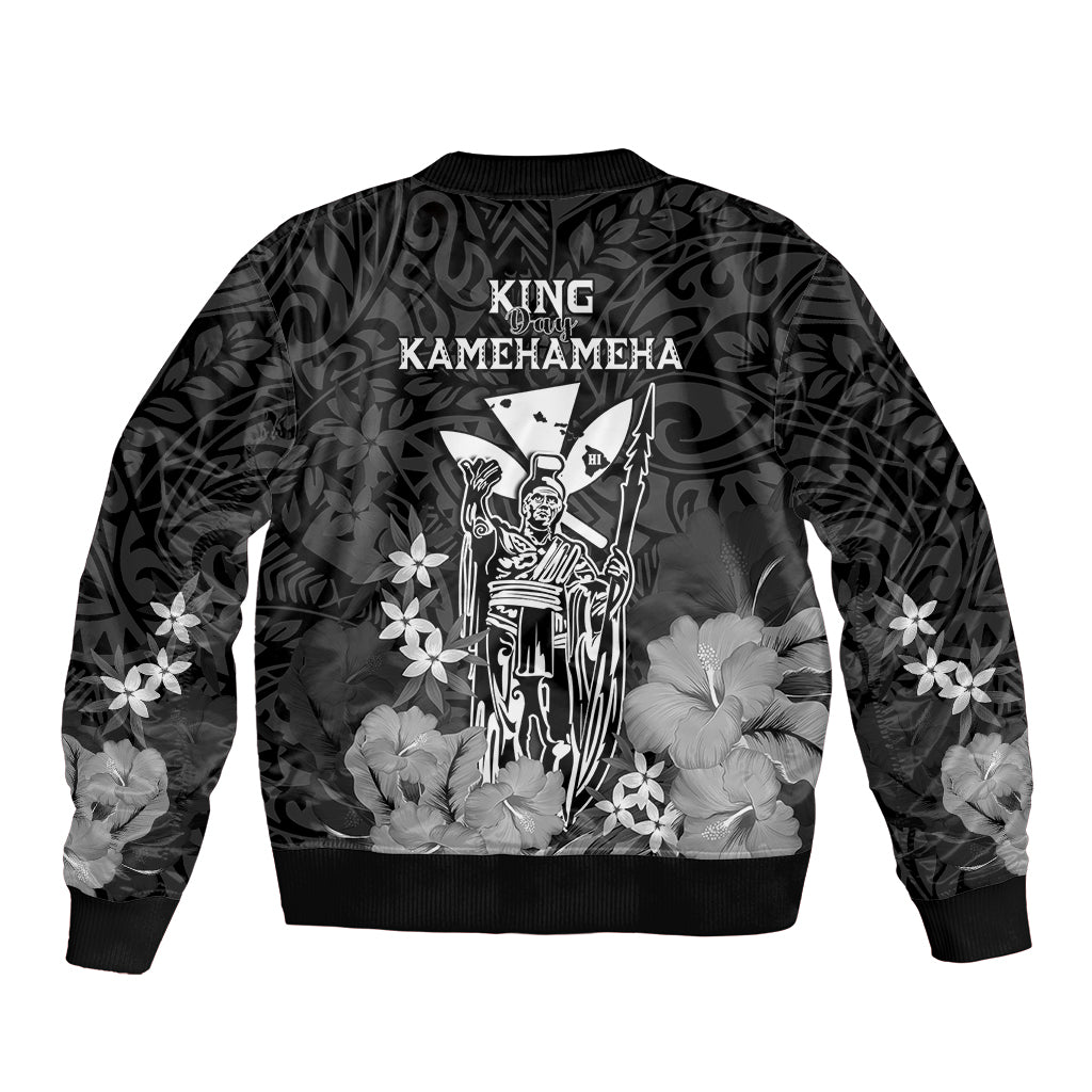 Polynesian Pride King Kamehameha Day Hawaii Sleeve Zip Bomber Jacket Polynesia Tribal Kanaka And Hibiscus Black LT14 - Polynesian Pride