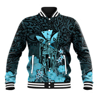 Polynesian Pride King Kamehameha Day Hawaii Baseball Jacket Polynesia Tribal Kanaka And Hibiscus Turquoise LT14 Unisex Turquoise - Polynesian Pride