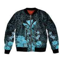Polynesian Pride King Kamehameha Day Hawaii Bomber Jacket Polynesia Tribal Kanaka And Hibiscus Turquoise LT14 Unisex Turquoise - Polynesian Pride