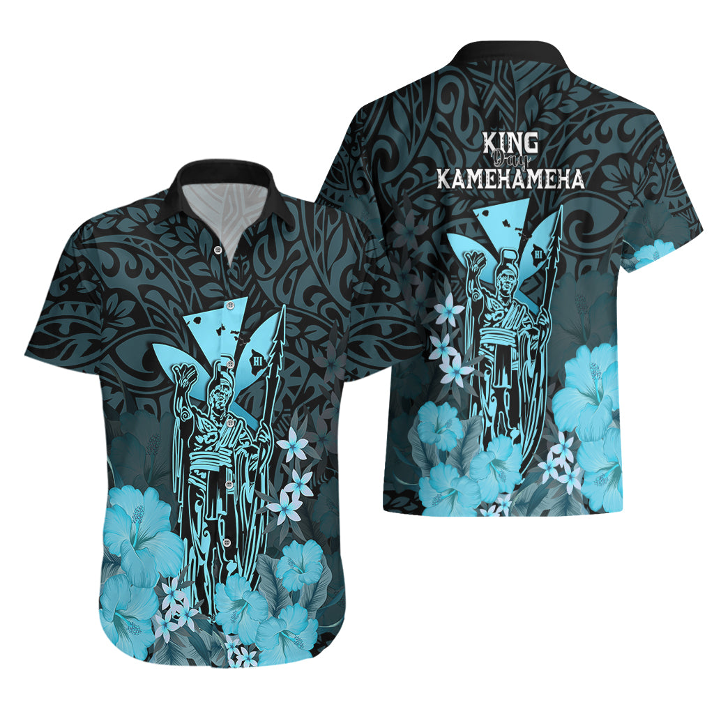 Polynesian Pride King Kamehameha Day Hawaii Hawaiian Shirt Polynesia Tribal Kanaka And Hibiscus Turquoise LT14 - Polynesian Pride