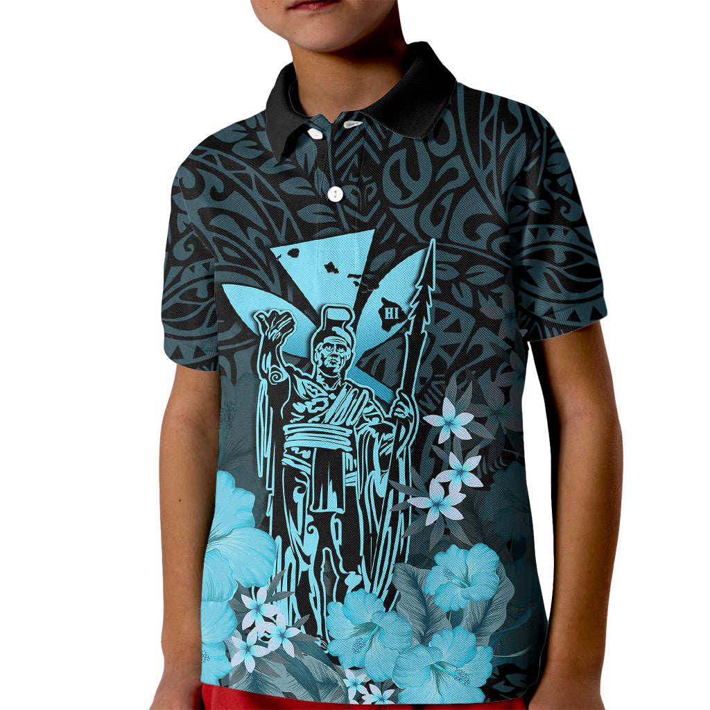 Polynesian Pride King Kamehameha Day Hawaii Kid Polo Shirt Polynesia Tribal Kanaka And Hibiscus Turquoise LT14 Kid Turquoise - Polynesian Pride