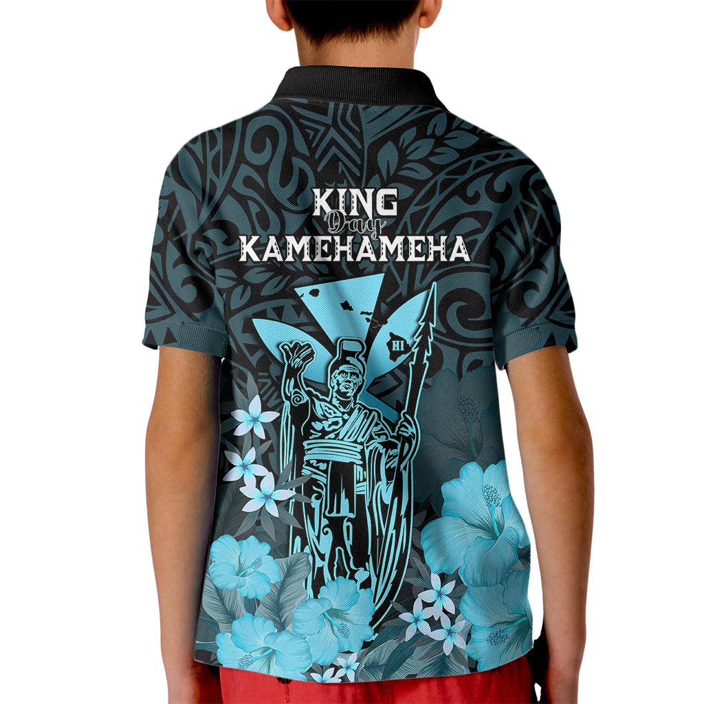 Polynesian Pride King Kamehameha Day Hawaii Kid Polo Shirt Polynesia Tribal Kanaka And Hibiscus Turquoise LT14 - Polynesian Pride
