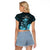 Polynesian Pride King Kamehameha Day Hawaii Raglan Cropped T Shirt Polynesia Tribal Kanaka And Hibiscus Turquoise LT14 - Polynesian Pride