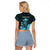 Personalised King Kamehameha Day Hawaii Raglan Cropped T Shirt Polynesia Tribal Kanaka And Hibiscus Turquoise LT14 - Polynesian Pride