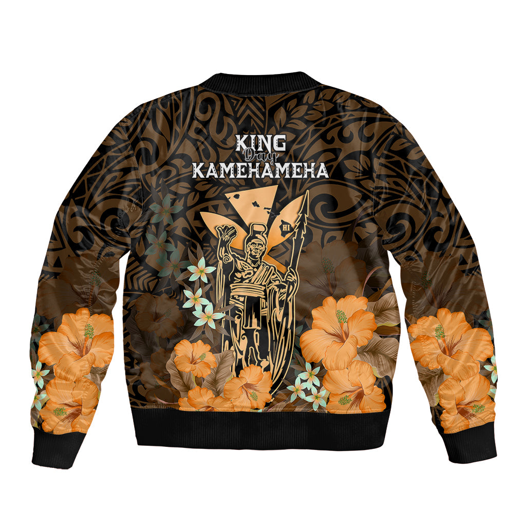 Polynesian Pride King Kamehameha Day Hawaii Bomber Jacket Polynesia Tribal Kanaka And Hibiscus Gold LT14 - Polynesian Pride