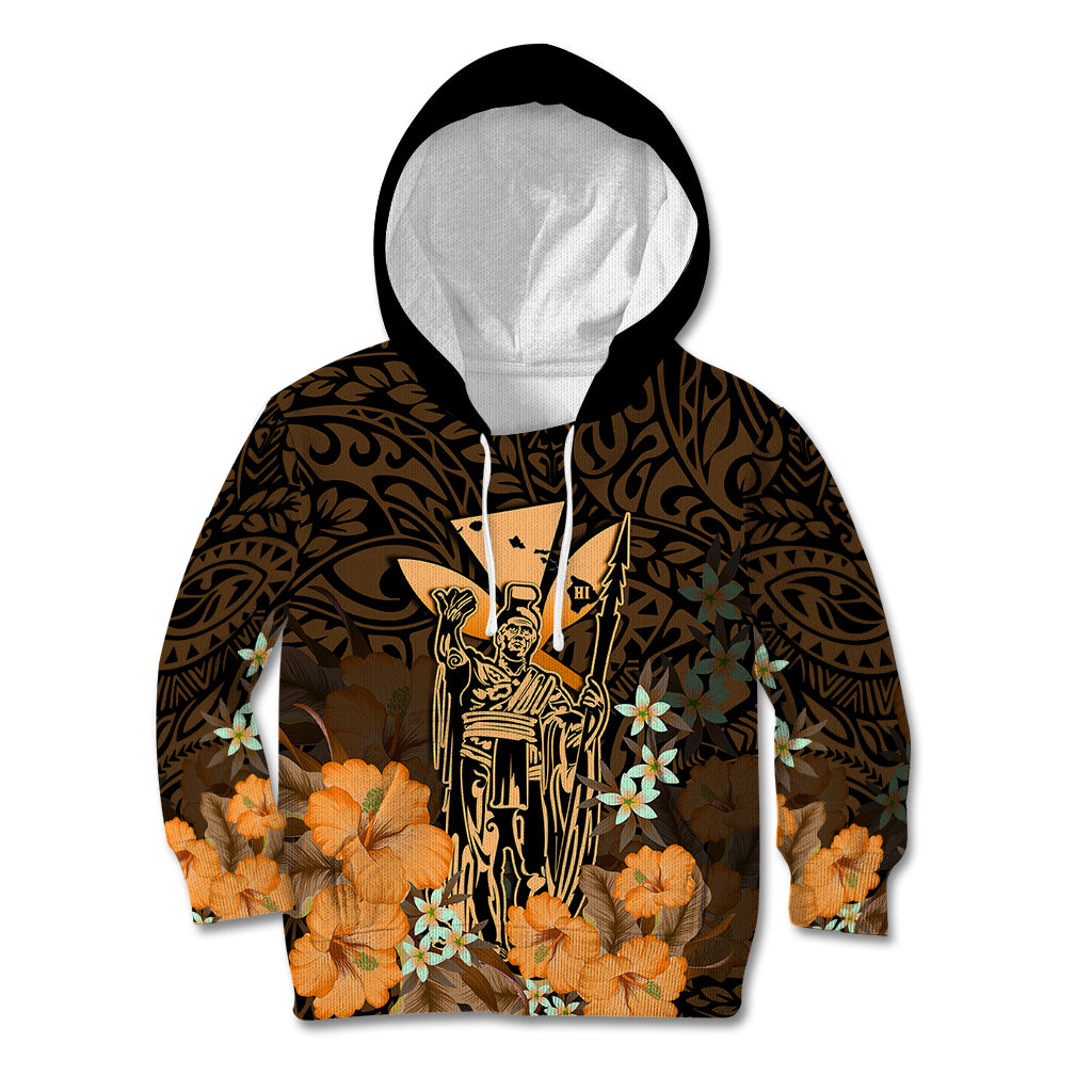 Personalised King Kamehameha Day Hawaii Kid Hoodie Polynesia Tribal Kanaka And Hibiscus Gold LT14 Hoodie Gold - Polynesian Pride