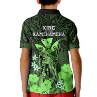 Polynesian Pride King Kamehameha Day Hawaii Kid Polo Shirt Polynesia Tribal Kanaka And Hibiscus Green LT14 - Polynesian Pride