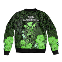 Polynesian Pride King Kamehameha Day Hawaii Sleeve Zip Bomber Jacket Polynesia Tribal Kanaka And Hibiscus Green LT14 - Polynesian Pride