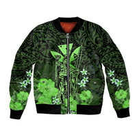 Personalised King Kamehameha Day Hawaii Bomber Jacket Polynesia Tribal Kanaka And Hibiscus Green LT14 Unisex Green - Polynesian Pride