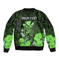 Personalised King Kamehameha Day Hawaii Bomber Jacket Polynesia Tribal Kanaka And Hibiscus Green LT14 - Polynesian Pride