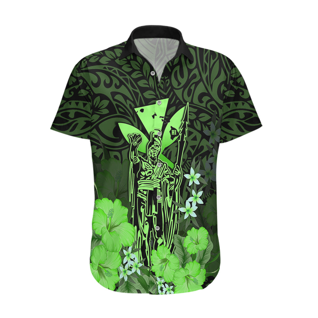Personalised King Kamehameha Day Hawaii Hawaiian Shirt Polynesia Tribal Kanaka And Hibiscus Green LT14 Green - Polynesian Pride