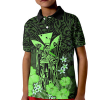 Personalised King Kamehameha Day Hawaii Kid Polo Shirt Polynesia Tribal Kanaka And Hibiscus Green LT14 Kid Green - Polynesian Pride