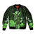 Personalised King Kamehameha Day Hawaii Sleeve Zip Bomber Jacket Polynesia Tribal Kanaka And Hibiscus Green LT14 Unisex Green - Polynesian Pride
