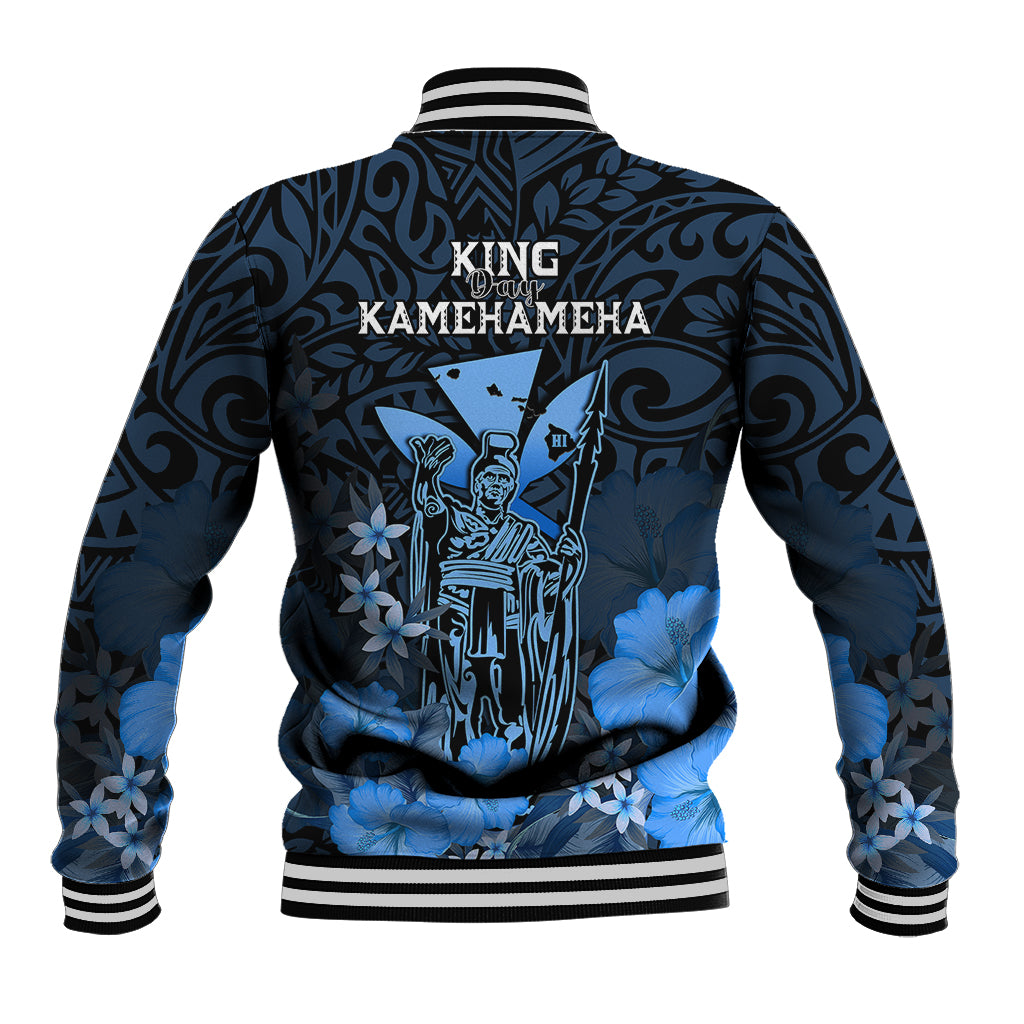 Polynesian Pride King Kamehameha Day Hawaii Baseball Jacket Polynesia Tribal Kanaka And Hibiscus Blue LT14 - Polynesian Pride