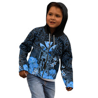 Polynesian Pride King Kamehameha Day Hawaii Kid Hoodie Polynesia Tribal Kanaka And Hibiscus Blue LT14 - Polynesian Pride
