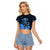 Polynesian Pride King Kamehameha Day Hawaii Raglan Cropped T Shirt Polynesia Tribal Kanaka And Hibiscus Blue LT14 Female Blue - Polynesian Pride