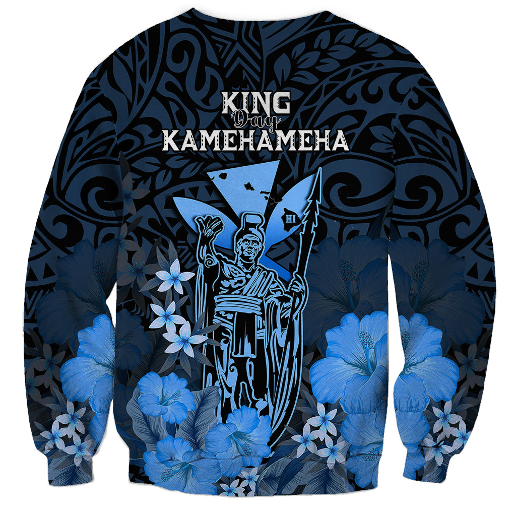 Polynesian Pride King Kamehameha Day Hawaii Sweatshirt Polynesia Tribal Kanaka And Hibiscus Blue LT14 - Polynesian Pride
