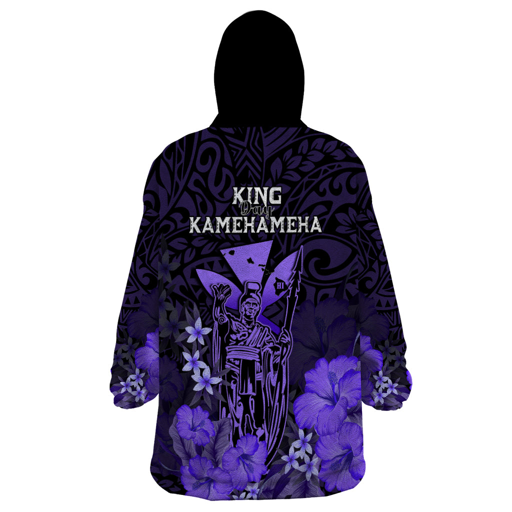 Polynesian Pride King Kamehameha Day Hawaii Wearable Blanket Hoodie Polynesia Tribal Kanaka And Hibiscus Purple LT14 - Polynesian Pride