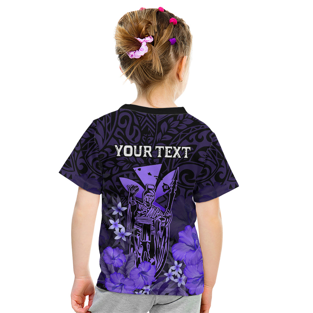 Personalised King Kamehameha Day Hawaii Kid T Shirt Polynesia Tribal Kanaka And Hibiscus Purple LT14 - Polynesian Pride
