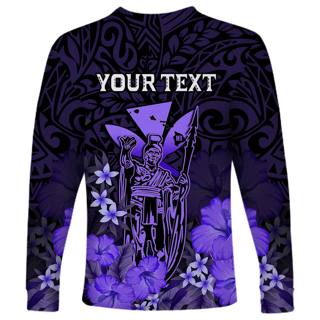 Personalised King Kamehameha Day Hawaii Long Sleeve Shirt Polynesia Tribal Kanaka And Hibiscus Purple LT14 - Polynesian Pride