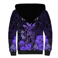 Personalised King Kamehameha Day Hawaii Sherpa Hoodie Polynesia Tribal Kanaka And Hibiscus Purple LT14 - Polynesian Pride