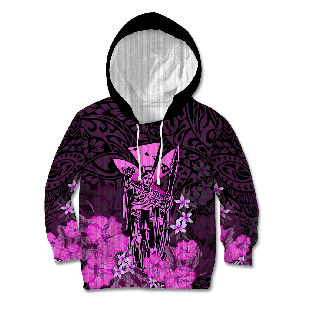Polynesian Pride King Kamehameha Day Hawaii Kid Hoodie Polynesia Tribal Kanaka And Hibiscus Pink LT14 Hoodie Pink - Polynesian Pride