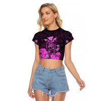 Polynesian Pride King Kamehameha Day Hawaii Raglan Cropped T Shirt Polynesia Tribal Kanaka And Hibiscus Pink LT14 Female Pink - Polynesian Pride