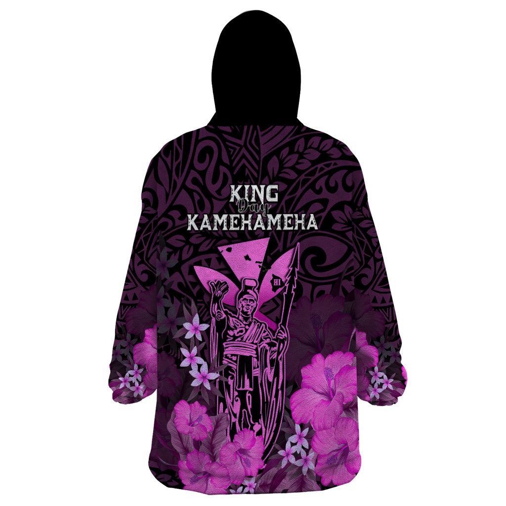 Polynesian Pride King Kamehameha Day Hawaii Wearable Blanket Hoodie Polynesia Tribal Kanaka And Hibiscus Pink LT14 - Polynesian Pride