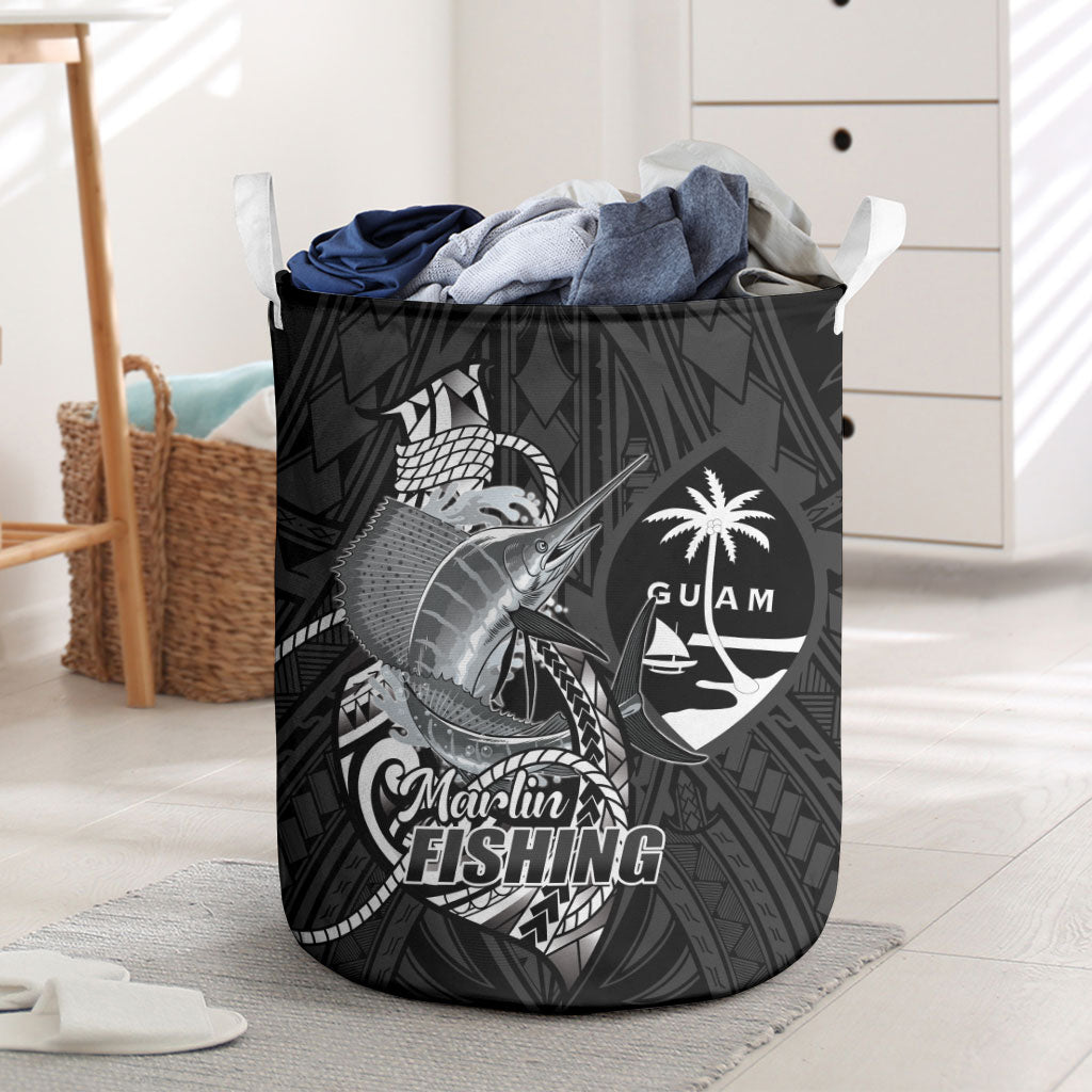 Guam Blue Marlin Fishing Laundry Basket Guahan Fish Hook Tattoo Black Version