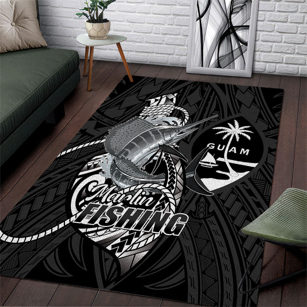 Guam Blue Marlin Fishing Area Rug Guahan Fish Hook Tattoo Black Version