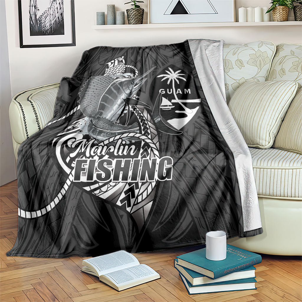 Guam Blue Marlin Fishing Blanket Guahan Fish Hook Tattoo Black Version