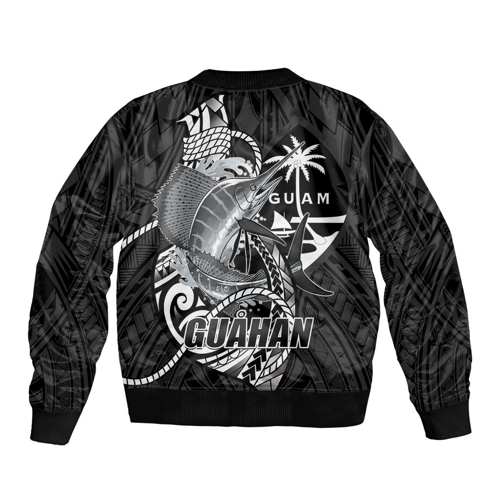 Guam Blue Marlin Fishing Bomber Jacket Guahan Fish Hook Tattoo Black Version LT14 - Polynesian Pride