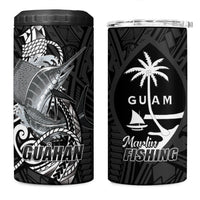 Guam Blue Marlin Fishing 4 in 1 Can Cooler Tumbler Guahan Fish Hook Tattoo Black Version
