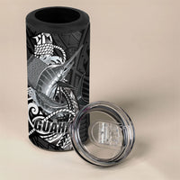 Guam Blue Marlin Fishing 4 in 1 Can Cooler Tumbler Guahan Fish Hook Tattoo Black Version